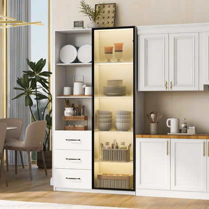 LED-Vitrine, 3 Schubladen und 3 offene Fächer, mehrfarbige LEDs, Bücherschrank, Küchenschränke 80 x 40 x 160 cm