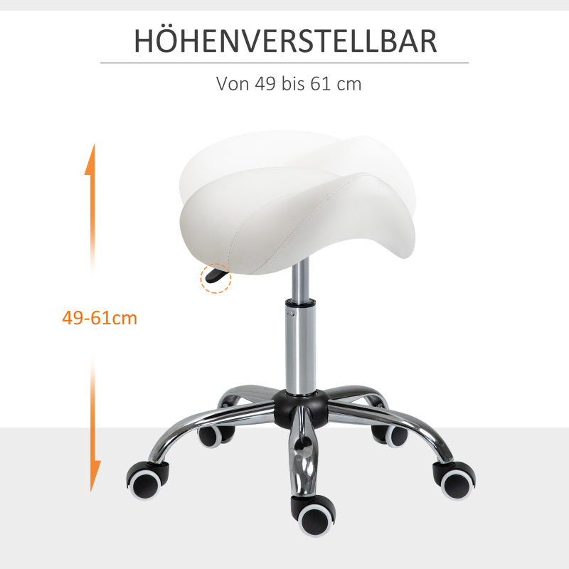 Rollhocker Drehhocker höhenverstellbar Sattelhocker gepolstert in Weiß für Büro & Zuhause