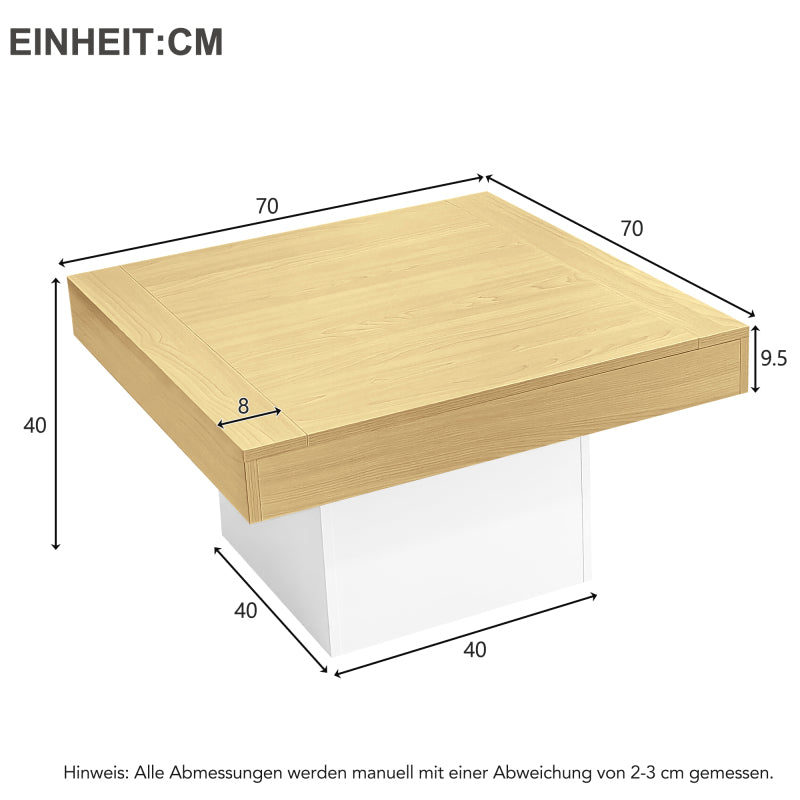 Kreativer LED-Couchtisch in Pilzform, 70x70x40 cm – Stilvoller, quadratischer Beistelltisch, 30 kg Tragkraft, modernes Design für Wohnzimmer