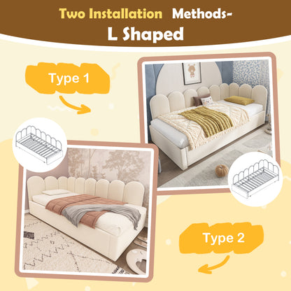 Polsterbett Daybett 90x200cm,Tagesbett Schlafsofa mit Ausziehbett 90x190cm, Kinderbett mit Lattenrost, Samt,Beige, ohne Matratze