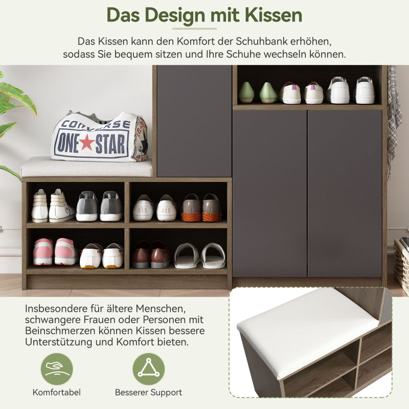 Schuhaufbewahrung Bank und Schuhschrank,Schuhbank, multifunktionales Schuhregal mit gepolstertem, für den Flur, Grau