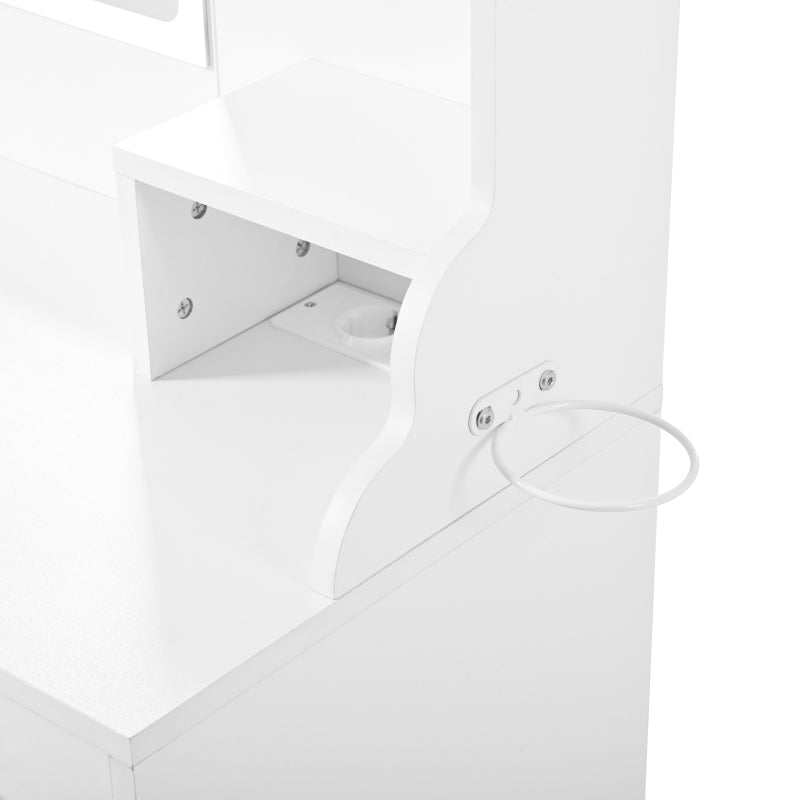 Große Schminktisch mit verstellbaren LED-Beleuchtung und Steckdosen, für das Schlafzimmer, Weiß