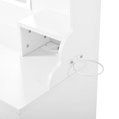 Große Schminktisch mit verstellbaren LED-Beleuchtung und Steckdosen, für das Schlafzimmer, Weiß