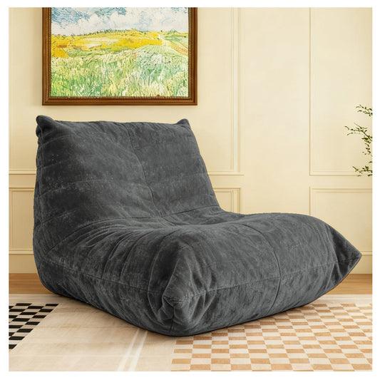Ergonomischer Sitzsack Sessel mit 5-Zonen-Körperunterstützung, Bean Bag Chair aus Chenille-Stoff, Grau