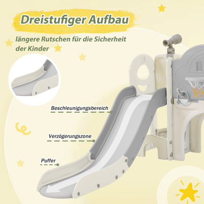 10 in 1 Kinderrutsche Kletterspielzeug, Multifunktionsrutsche Rutschen, freistehende Rutsche, Klettern, Bohrspiel, Stauraum, Spielkorridor, Basketballkorb, Lasso-Spiel, Reißbrett, Golfspiel, Teleskop.