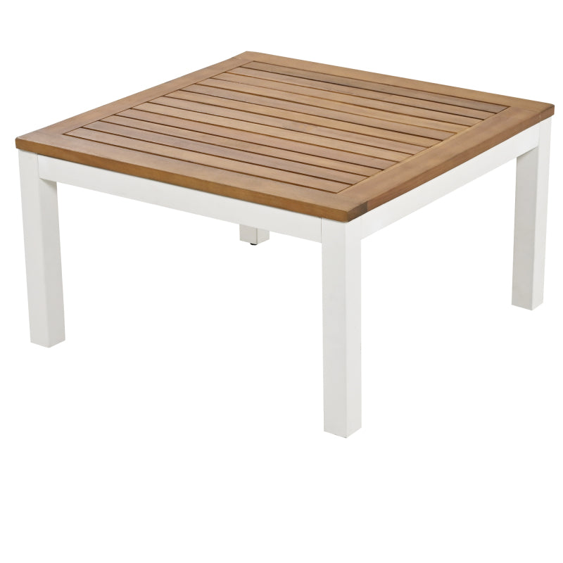 Garten-Loungesessel-Set, Gestell aus verzinktem Stahl, (2x Zweisitzer, 2x Beistelltische, 1x Tisch), Akazienholzplatte, Stoffbezug zur Bespannung der Rückenlehne, beige(previous sku:HW00005AAW)