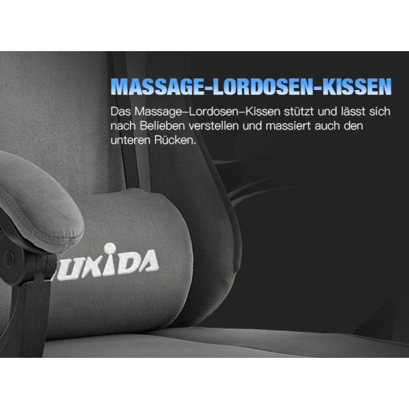 Gaming Stuhl Stoff, Ergonomischer Gaming Chair mit Fußstütze, Verstellbarer Racing Computerstuhl mit Lordosenstütze, Grau Ergonomisch PC-Stuhl