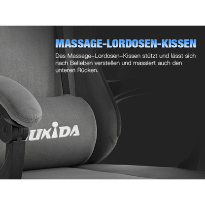 Gaming Stuhl Stoff, Ergonomischer Gaming Chair mit Fußstütze, Verstellbarer Racing Computerstuhl mit Lordosenstütze, Grau Ergonomisch PC-Stuhl