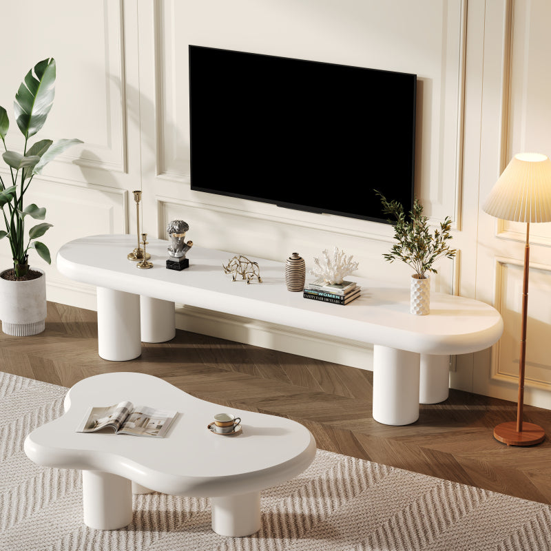 White Cloud Couchtisch, moderner Couchtisch mit 4 stabilen Stützbeinen, kleiner weißer Couchtisch, runde Kante, passt gut in Wohnzimmer, Schlafzimmer, Balkon, Terrasse