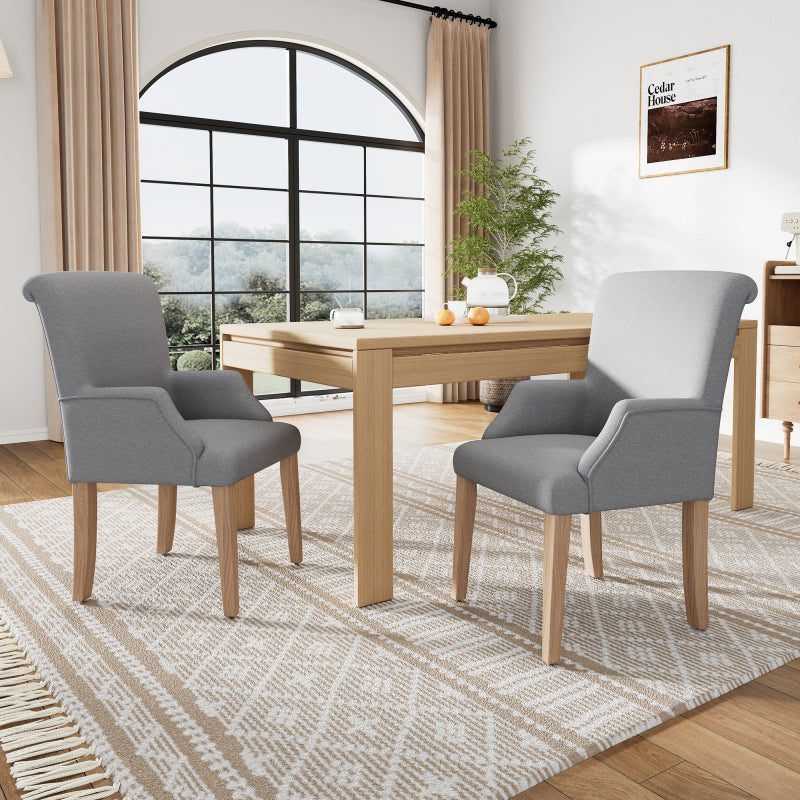 Esszimmerstuhl aus Leinen, 2er-Set, Küchenstuhl, Wohnzimmer-Loungesessel, Grau