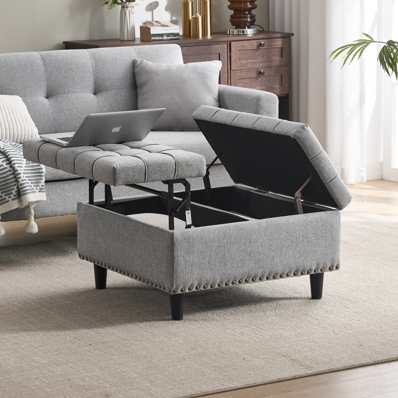 Großer quadratischer Aufbewahrungsstuhl, anhebbare Bank mit Stauraum, geeignet für Wohnzimmer Schlafzimmer Arbeitszimmer gepolsterte Aufbewahrungsbox(Black PU)
