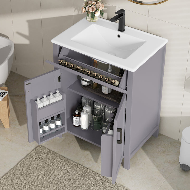 Bodenstehender Badezimmerschrank mit Waschbecken,Waschtisch,Volllackierung, integriertes Keramik Waschbecken,Grau