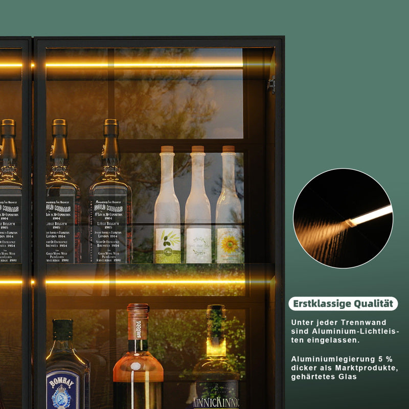 Staubdichte LED-Glasvitrine mit gehärteter Glastür, Vitrine, Bücherregal, Badezimmer 70×40×160 cm Schwarze