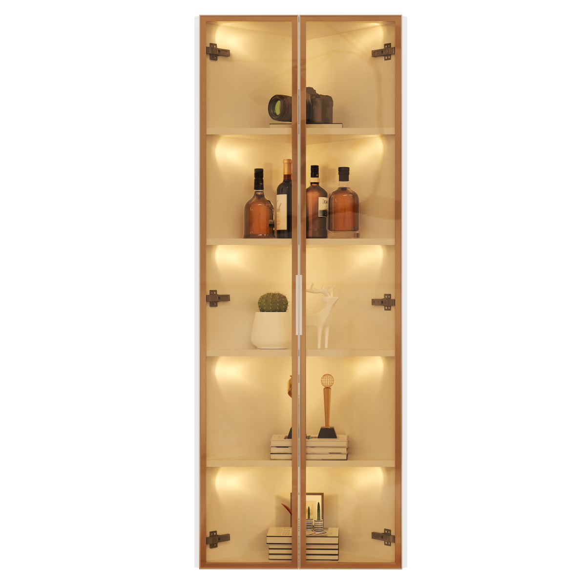 Eckvitrine 62x35x160cm Weiß mit LED – Staubgeschützte Glasvitrine aus Sicherheitsglas & MDF, moderner Eckschrank mit Soft-Close-Türen