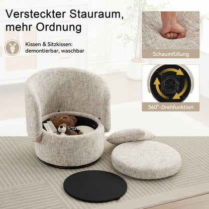 360° Drehsessel Chenille (Ivory) – Modern, Rund & Bequem für Leseecke, Wohnzimmer