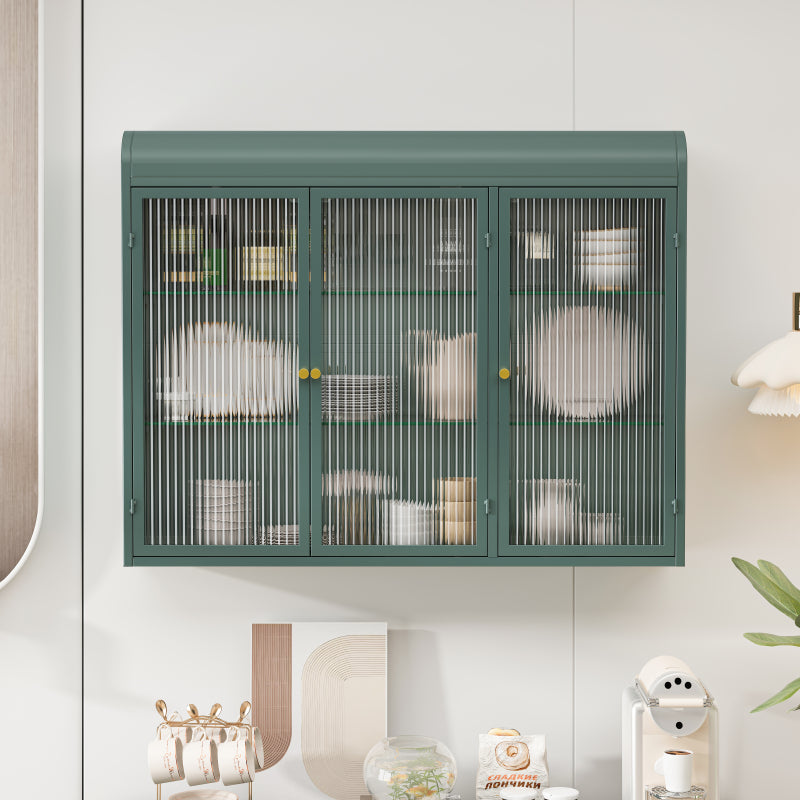 3 Door Arched Wall Mounted Glass Cabinets for Kitchen, Living Room and Bathroom(Dark green)