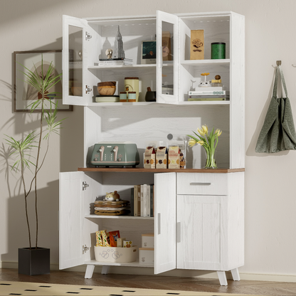 Sideboard, Weißer Holzmaserung-Hochschrank 114 x 40 x 190 cm, geeignet für Wohnzimmer und Esszimmer