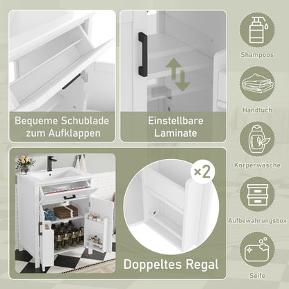 Bodenstehender Badezimmerschrank mit Waschbecken,Waschtisch,Volllackierung, integriertes Keramik Waschbecken, weiß