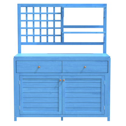Holz Gartenschrank,Gartenschrank mit Regalen  Outdoor Schrank, Gartenschrank Geräteschuppen Terrassenschrank, Balkonschrank, Gerätehaus, Garten Möbel, Blau