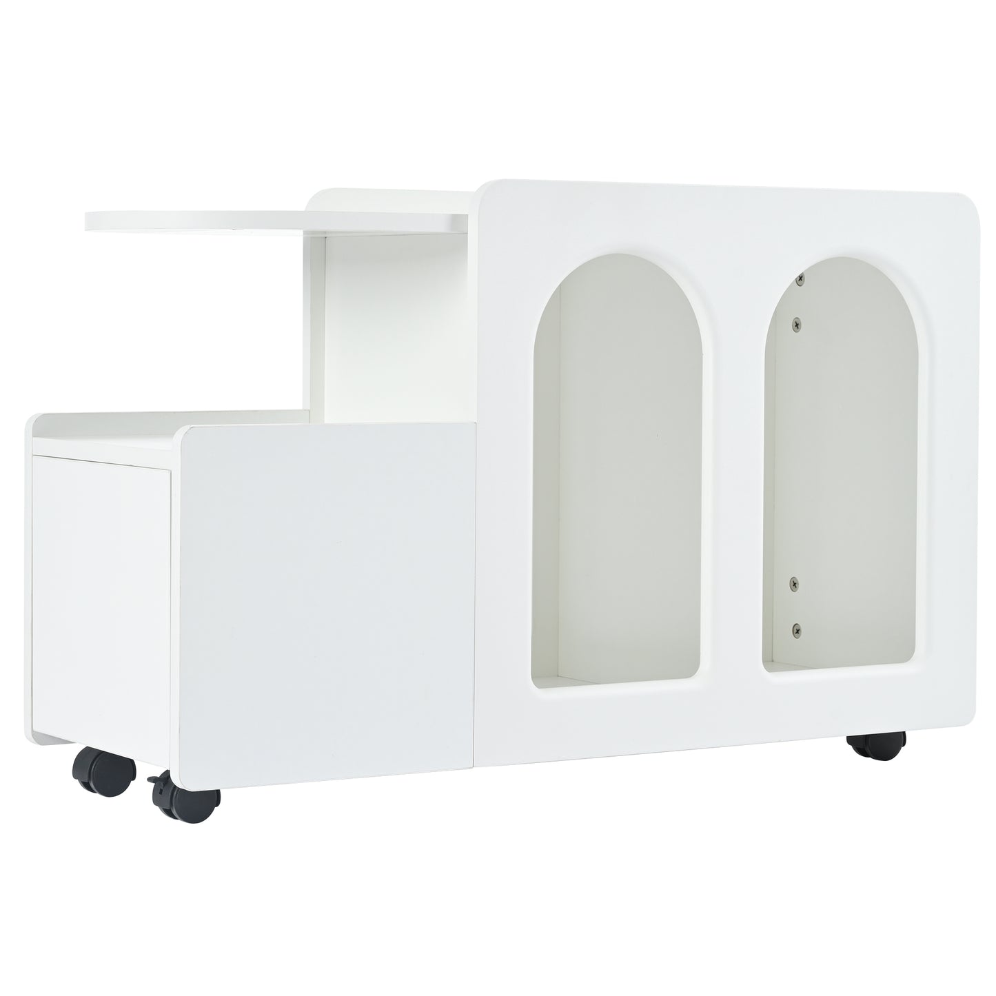Beistellschrank mit Rollen, vielseitiger Aufbewahrungswagen für Wohnzimmer, Esszimmer und Schlafzimmer, Weißer