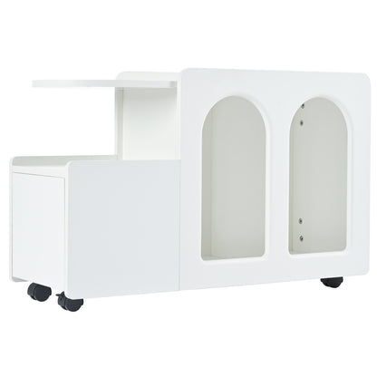 Beistellschrank mit Rollen, vielseitiger Aufbewahrungswagen für Wohnzimmer, Esszimmer und Schlafzimmer, Weißer