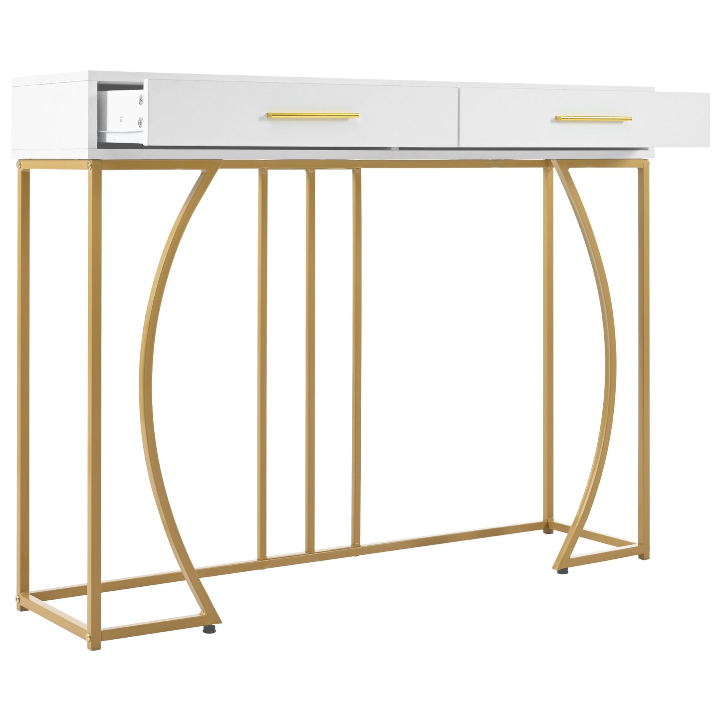 Konsolentisch,Flurtisch mit 2 Schublade ,Leichter Luxus-Stil Beistelltisch, Weiß/Gold