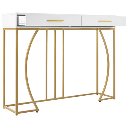 Konsolentisch,Flurtisch mit 2 Schublade ,Leichter Luxus-Stil Beistelltisch, Weiß/Gold