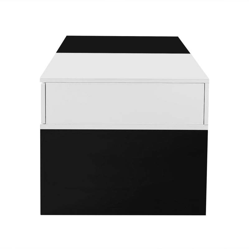 Moderner Couchtisch mit 2 Schubladen – Schwarz-Weiß-Design, Stauraum, Hochglanz-Tischplatte, 100 cm lang