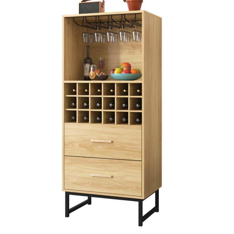 Sideboard, Stilvoller Weinschrank mit zwei Schubladen, 18 Fächern und Gläserhalterung – Mattschwarze Metallfüße – Perfekt für Weinliebhaber