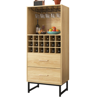 Sideboard, Stilvoller Weinschrank mit zwei Schubladen, 18 Fächern und Gläserhalterung – Mattschwarze Metallfüße – Perfekt für Weinliebhaber