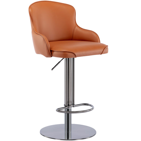 Barhocker aus schwarzem Titan-Edelstahl, moderner Barstuhl aus Leder mit Rückenlehne, drehbar und höhenverstellbar, Brown