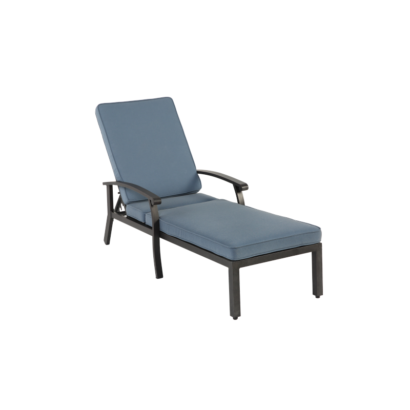 Lounge Patio Chair with Cotton Cushion, Adjustable Reclining Rust-Resistant Aluminum  Poolside Chaise Lounge Furniture, Waterproof Blue Cushion (1pc)