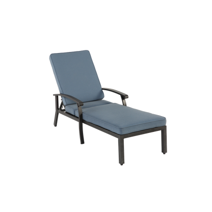Lounge Patio Chair with Cotton Cushion, Adjustable Reclining Rust-Resistant Aluminum  Poolside Chaise Lounge Furniture, Waterproof Blue Cushion (1pc)