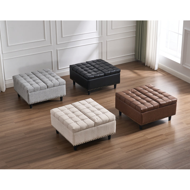 Großer quadratischer Aufbewahrungsstuhl, anhebbare Bank mit Stauraum, geeignet für Wohnzimmer Schlafzimmer Arbeitszimmer gepolsterte Aufbewahrungsbox(Black PU)