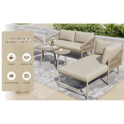 Garten Lounge Set, Seil Gartenmöbel Set, Modernes Outdoor Sofa Set Handgewebtes Seil, Inklusive Aller Sitz- Und Rückenkissen, Balkonset, Garten Und Terrasse, Khaki