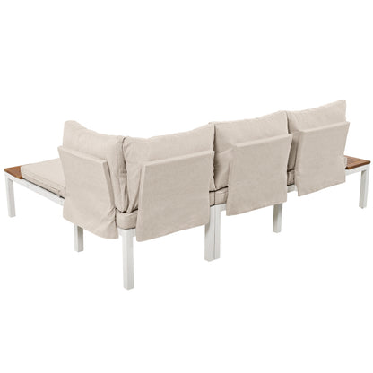 Garten-Loungesessel-Set, Gestell aus verzinktem Stahl, (2x Zweisitzer, 2x Beistelltische, 1x Tisch), Akazienholzplatte, Stoffbezug zur Bespannung der Rückenlehne, beige(previous sku:HW00005AAW)