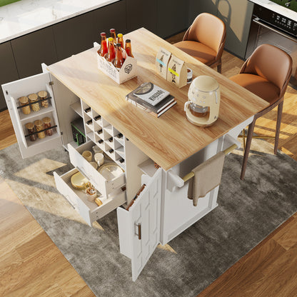 Kücheninsel mit herausnehmbaren Trennwänden, Esszimmerwagen mit Arbeitsplatte, Buffetschrank, Esszimmerwagen mit Holzmaserung, seitlicher Handtuchhalter, mit Weinregal, mit Rollen, weiß