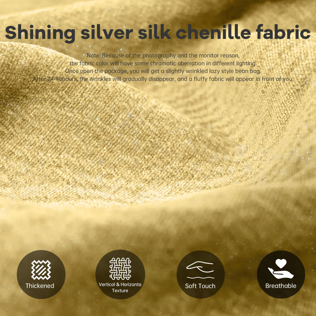 Ergonomischer Sitzsack Sessel mit 5-Zonen-Körperunterstützung, Bean Bag Chair aus Chenille-Stoff, Gelb