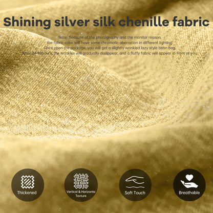 Ergonomischer Sitzsack Sessel mit 5-Zonen-Körperunterstützung, Bean Bag Chair aus Chenille-Stoff, Gelb