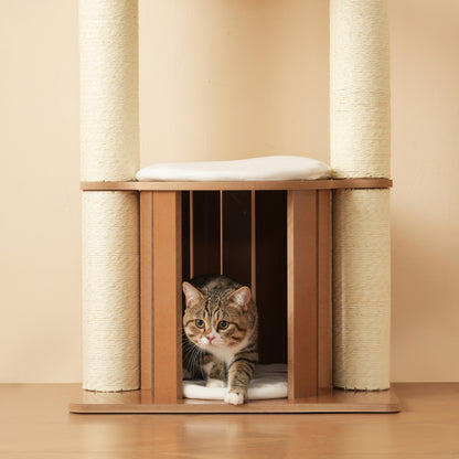 Katzenkratzbaum mit XXL-Stamm, 3-stufige Plattformen, 1 Katzenhaus, herausnehmbare Matten und Kippschutz,Wasserdicht und feuchtigkeitsbeständig