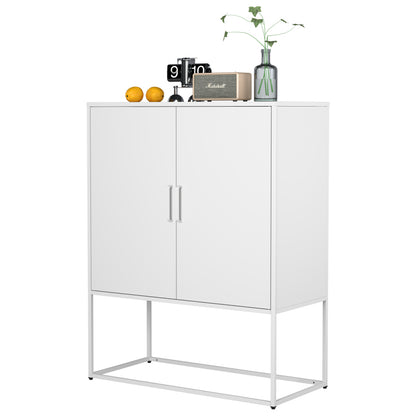 Metall-Sideboard,Lagerschrank– 2 Regale, Freistehender Stahlschrank, Magnettüren, Anti-Kipp-Sicherung, Wohnzimmer, Küche, Büro, Weiß, H 109 cm × B 85 cm × T 40 cm