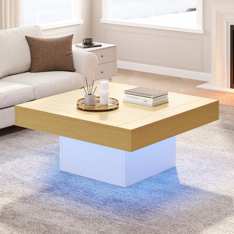 Kreativer LED-Couchtisch in Pilzform, 70x70x40 cm – Stilvoller, quadratischer Beistelltisch, 30 kg Tragkraft, modernes Design für Wohnzimmer
