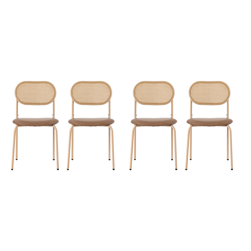 4er set Esszimmerstuhl, moderner, einfacher Freizeitstuhl mit vier Stützbeinen aus Metall, Rattan-Freizeitstuhl, Wohnzimmer- und Schlafzimmerstuhl, Braun