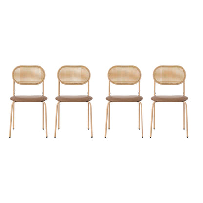 4er set Esszimmerstuhl, moderner, einfacher Freizeitstuhl mit vier Stützbeinen aus Metall, Rattan-Freizeitstuhl, Wohnzimmer- und Schlafzimmerstuhl, Braun