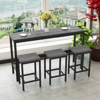 148CM Modern Design Kitchen Dining Table, Pub Table, Long Dining Table Set with 3 Stools;148CM Modernes Design Küche Esstisch, Kneipentisch, Langer Esstisch Set mit 3 Hockern, Einfache Montage, Grau