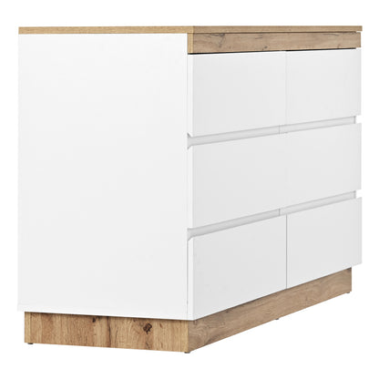 Kommode mit 6 Schubladen, Schließfach,Funktion von Aufbewahrung, für Schlafzimmer und Wohnzimmer, E1-Spanplatte, weiß+oak