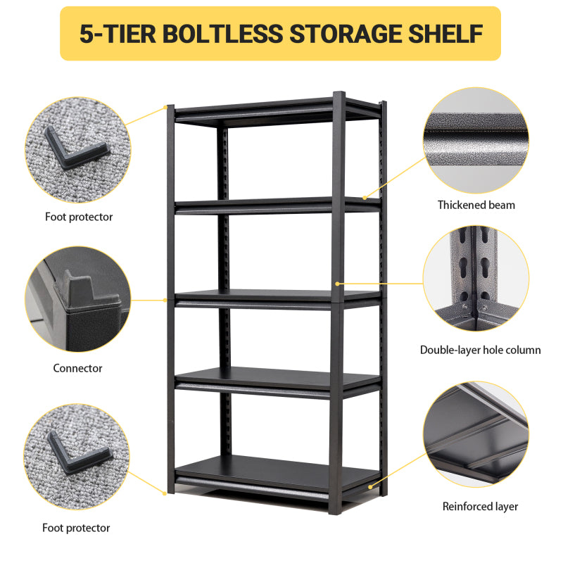 H160cm 5-Etagen Metallregal 650kg Tragkraft,Industrielles Schwerlastregal aus Stahl,Höhenverstellbar für Garage, Lager & Haushalt,Holzfreies Design, kratzgeschützt, H160cm × B80cm × T40cm