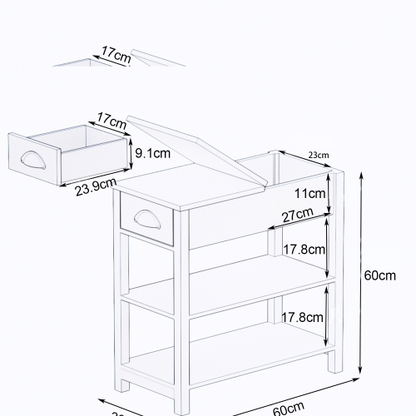 Schmaler Beistelltisch mit Schubladen und Unterteilung im Flip-Over-Design – Weiß