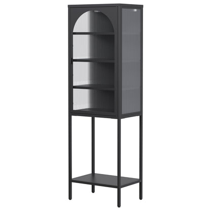 Metall Glas Tür Schaukasten Speicher Schrank – 5-Stufen Würfel Bücherregal Speicher Schrank mit 3 einstellbaren Regalen. Für Küche, Esszimmer, Wohnzimmer, Bad, Home-Office, eisenha, H160cm×B50cm×T35cm