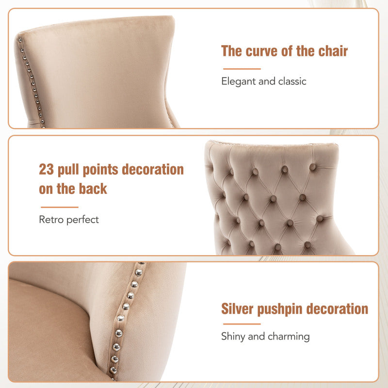 4-Fußstuhl, Stuhl Beige Samt Esszimmerstuhl, mit Knopfsteppung, Gestell aus Massivholz, Beige(Set, 4 St)